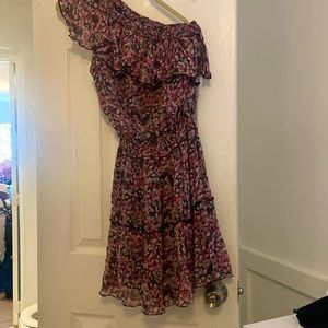 One shoulder ruffled  floral dress